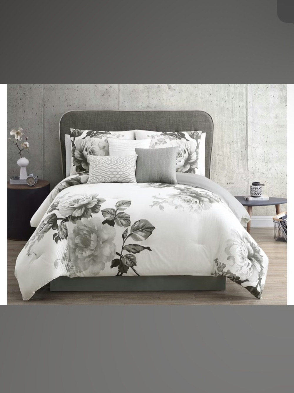 Hallmark Gray and White Floral Rachel 7pc king comforter set. No offers!!!
